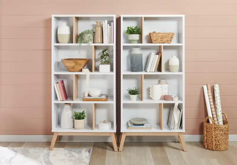 32,75 Bibliothèque avec 4 étagères décalées - Blanc et marron clair