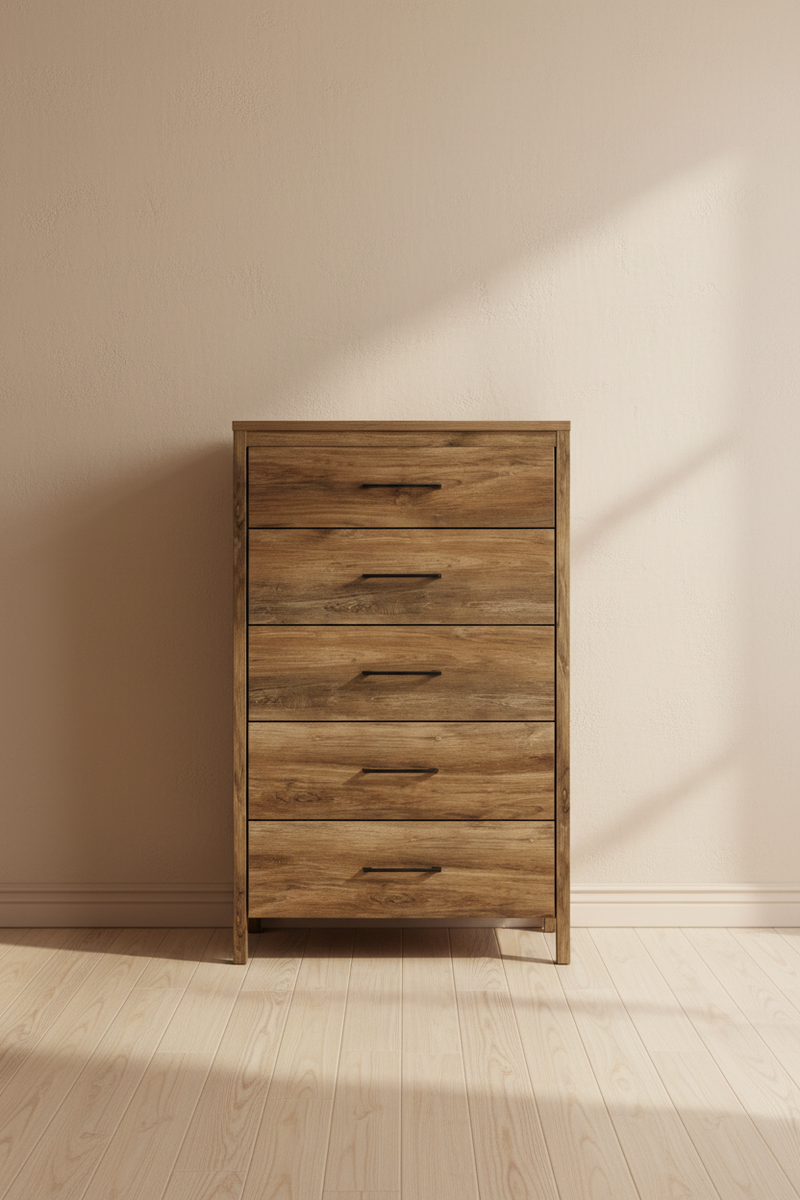 Brown 5-Drawer Chest in Warm Interior