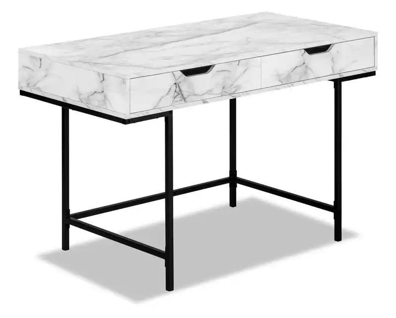 Butler 47.25 Office Desk with 2-Drawers - White Marble Look