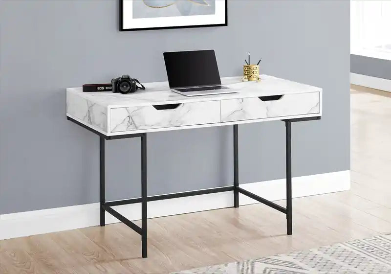 Bureau de 47,25 po avec 2 tiroirs - Fini marbre blanc