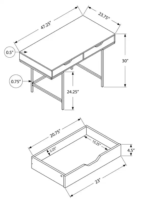 Bureau de 47,25 po avec 2 tiroirs - Fini marbre blanc