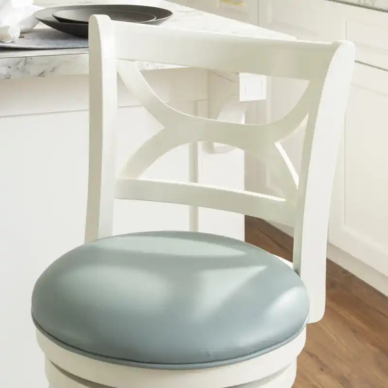 Tabouret de comptoir en similicuir - crème et bleu