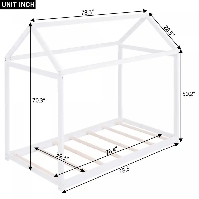 Lit cabane en bois massif, design facile à nettoyer, avec cadre de toit, taille double