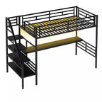 Cherry Twin Loft Space-saving Metal Bed With Desk, Led Light