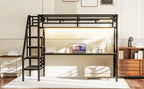 Lit mezzanine double Cherry en métal, peu encombrant, avec bureau et lumière LED