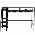 Lit mezzanine double Cherry en métal, peu encombrant, avec bureau et lumière LED