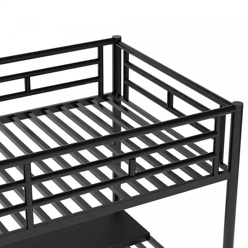 Lit mezzanine double Cherry en métal, peu encombrant, avec bureau et lumière LED