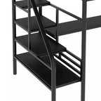 Lit mezzanine double Cherry en métal, peu encombrant, avec bureau et lumière LED