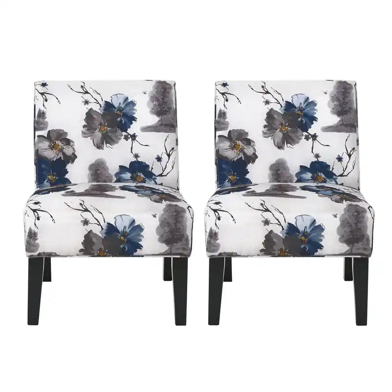 Oliver Linen-look Fabric Accent Chair Set Of 2 With Rubberwood Legs - Blue, Multicolour