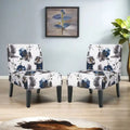 Fauteuil d'appoint en tissu aspect lin avec pieds en hévéa - Bleu, multicolore - Lot de 2