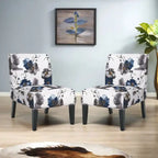 Fauteuil d'appoint en tissu aspect lin avec pieds en hévéa - Bleu, multicolore - Lot de 2