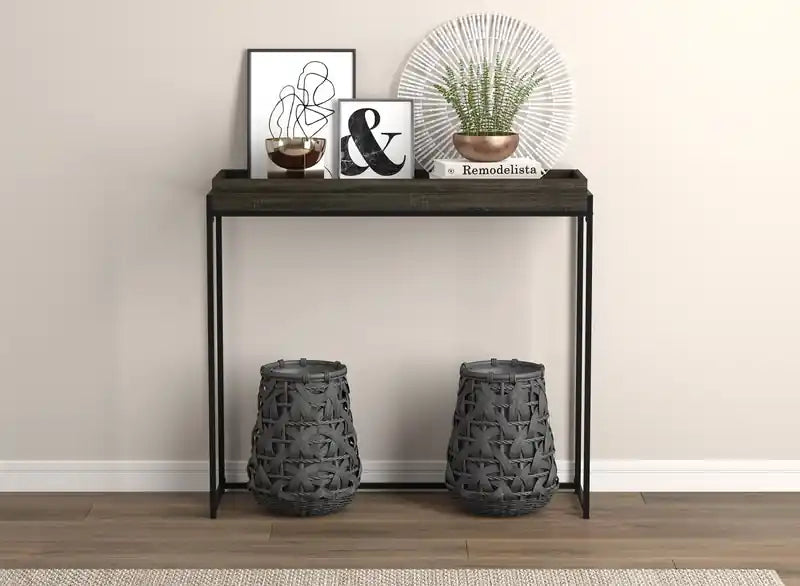 Console moderne de 40 po avec plateau - Gris foncé avec métal noir