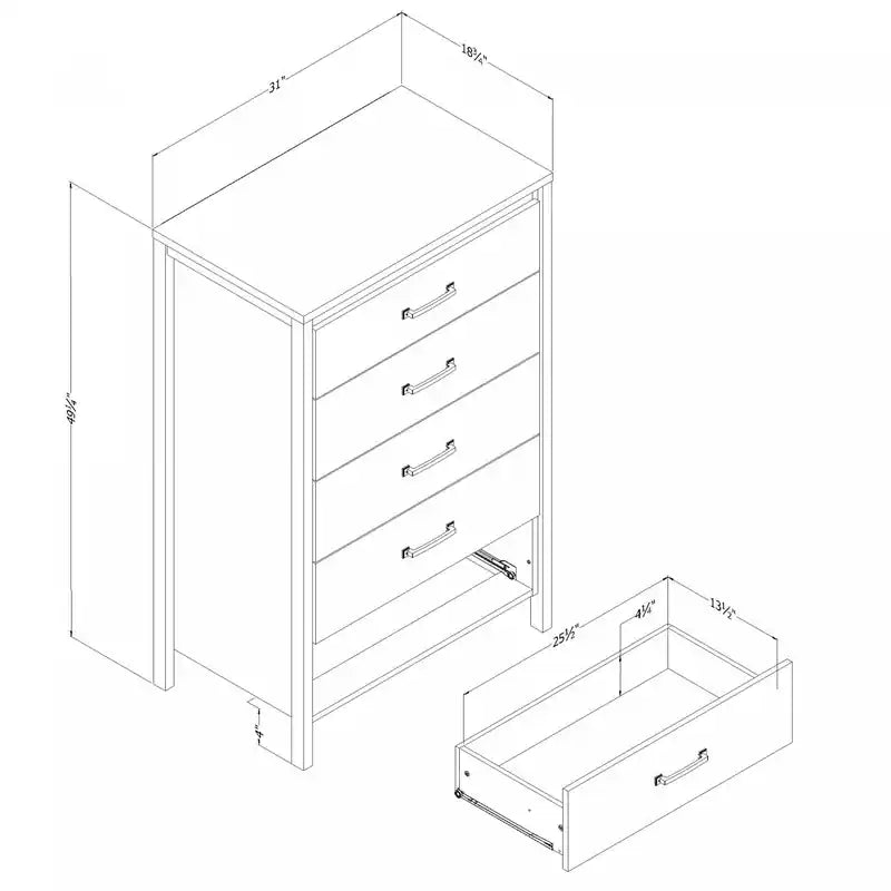 Commode 5 tiroirs - Mangue naturelle