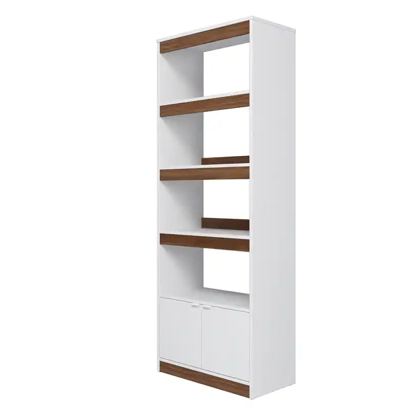 Bibliothèque Moderne du Milieu du Siècle à 5 Étagères - Blanc et Marron