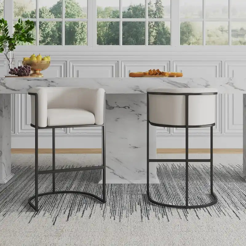 Tabouret de bar à hauteur de comptoir en métal de 33,8 po - Crème et Noir