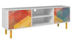 Manhattan Comfort Mid-Century Modern Retro 57.87 TV Stand with 4 Shelves - White & Multi-Colour