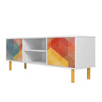 Meuble TV 57.87 Mid-Century Modern avec 4 étagères - Blanc et Multicolore