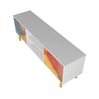 Meuble TV 57.87 Mid-Century Modern avec 4 étagères - Blanc et Multicolore