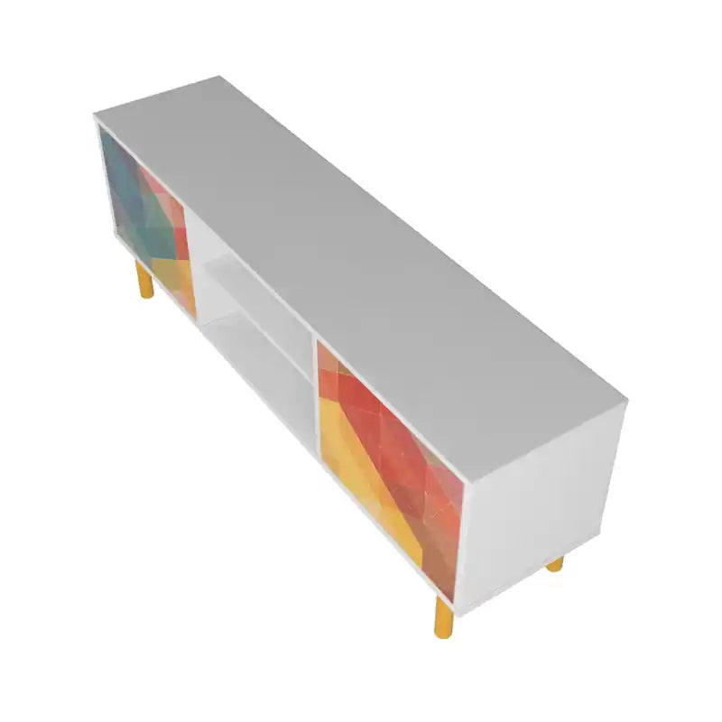 Meuble TV 57.87 Mid-Century Modern avec 4 étagères - Blanc et Multicolore