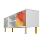 Meuble TV 57.87 Mid-Century Modern avec 4 étagères - Blanc et Multicolore