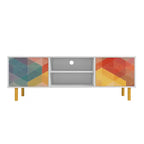 Meuble TV 57.87 Mid-Century Modern avec 4 étagères - Blanc et Multicolore