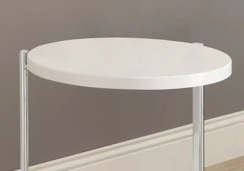 Table d'appoint en métal chromé et blanc lustré