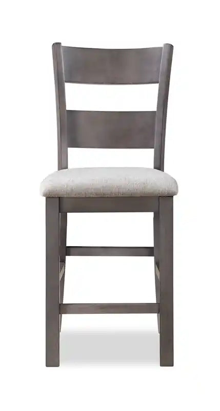 Chaise de salle à manger hauteur comptoir en tissu polyester, dossier à barreaux, mélamine