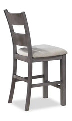 Chaise de salle à manger hauteur comptoir en tissu polyester, dossier à barreaux, mélamine