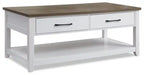 Kort & Co. Logan 23.25 Traditional Coffee Table with Storage and Shelf - White and Walnut Oak