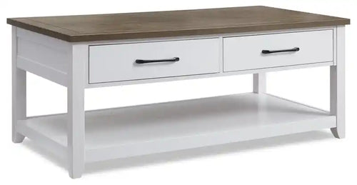 Kort & Co. Logan 23.25 Traditional Coffee Table with Storage and Shelf - White and Walnut Oak
