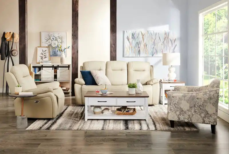 23,25 Table basse traditionnelle avec rangement et étagère - Chêne blanc et noyer