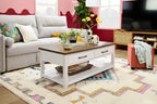 23,25 Table basse traditionnelle avec rangement et étagère - Chêne blanc et noyer