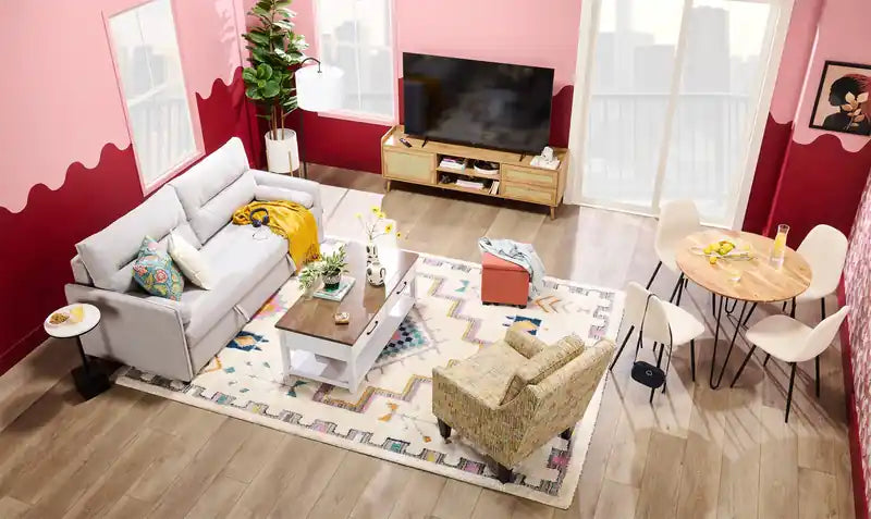 23,25 Table basse traditionnelle avec rangement et étagère - Chêne blanc et noyer