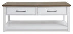 23,25 Table basse traditionnelle avec rangement et étagère - Chêne blanc et noyer