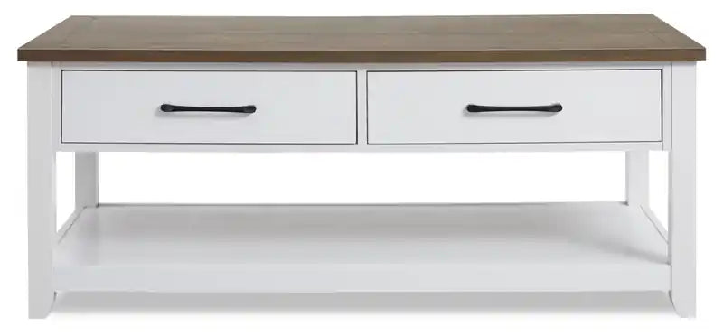 23,25 Table basse traditionnelle avec rangement et étagère - Chêne blanc et noyer