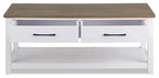 23,25 Table basse traditionnelle avec rangement et étagère - Chêne blanc et noyer