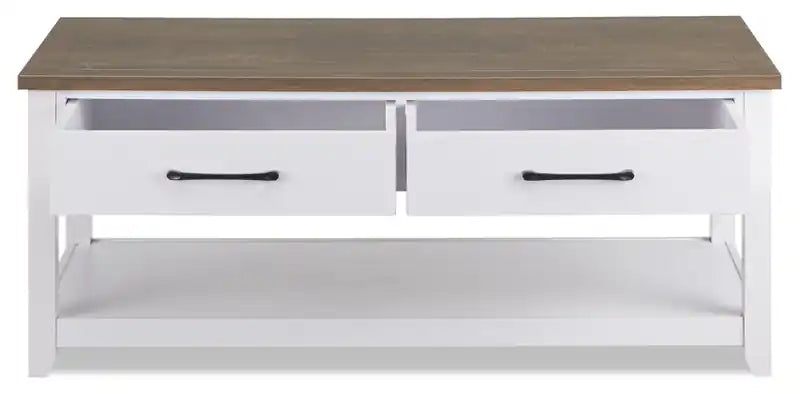 23,25 Table basse traditionnelle avec rangement et étagère - Chêne blanc et noyer