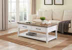 23,25 Table basse traditionnelle avec rangement et étagère - Chêne blanc et noyer