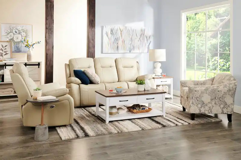 23,25 Table basse traditionnelle avec rangement et étagère - Chêne blanc et noyer