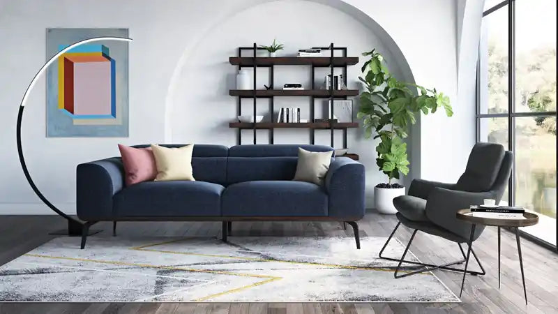 Canapé – Canapé moderne inspiré avec revêtement aspect lin et pieds en métal