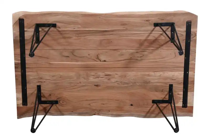 Table à manger avec bord naturel, bois d'acacia, métal, 60 po L
