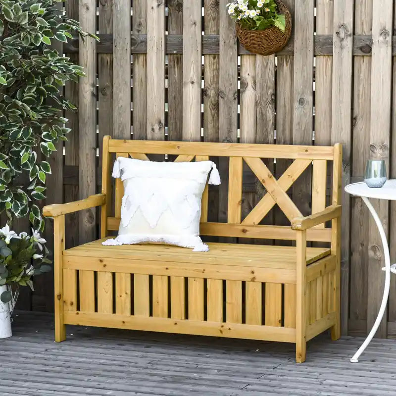 Banc extérieur en bois 2 places avec coffre de rangement de 110 litres