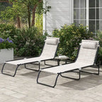 2 chaises longues, chaises longues avec appui-tête blanc crème
