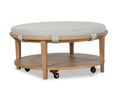 Rhett 38 Modern Round Coffee Table with Shelf and Casters - Light Brown Wood with Grey Cushion
