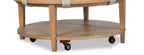 Table basse ronde moderne avec étagère et roulettes 38 po – Bois brun clair avec coussin gris