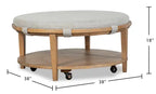 Table basse ronde moderne avec étagère et roulettes 38 po – Bois brun clair avec coussin gris