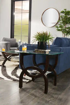 Table d'appoint moderne en verre et bois - Verre avec pieds finition espresso