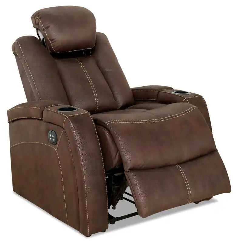 Ross 36 Faux Suede Fabric Power Reclining Chair with Power Headrest and Dual Cupholders - Chocolate Brown