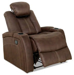 Ross 36 Faux Suede Fabric Power Reclining Chair with Power Headrest and Dual Cupholders - Chocolate Brown