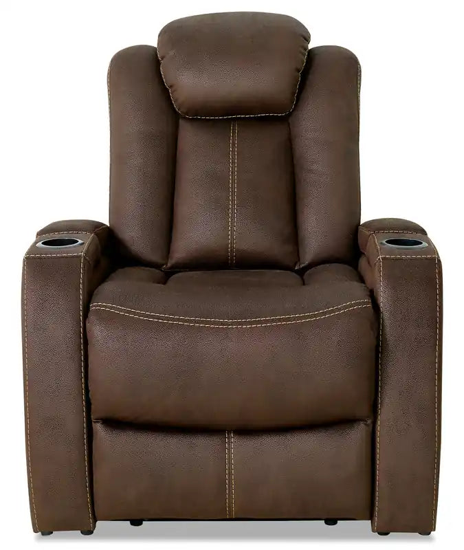 Fauteuil inclinable électrique en faux suède 36, avec appuie-tête électrique et deux porte-gobelets – Brun chocolat